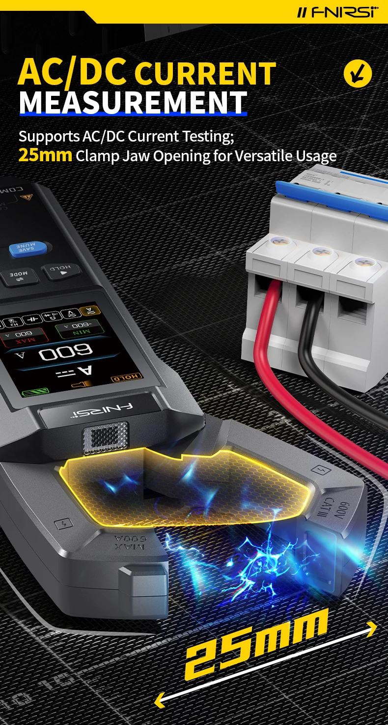 The DMC-100 clamp meter being used for a DC current test on a solar inverter