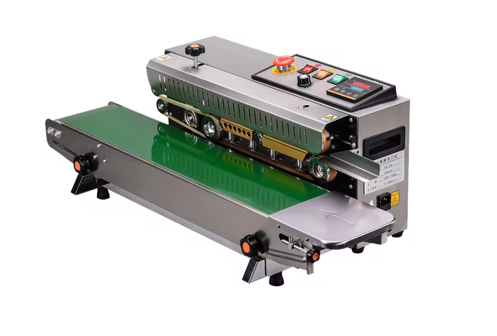 FR-900 continuous band sealer machine with stainless steel body and digital controller