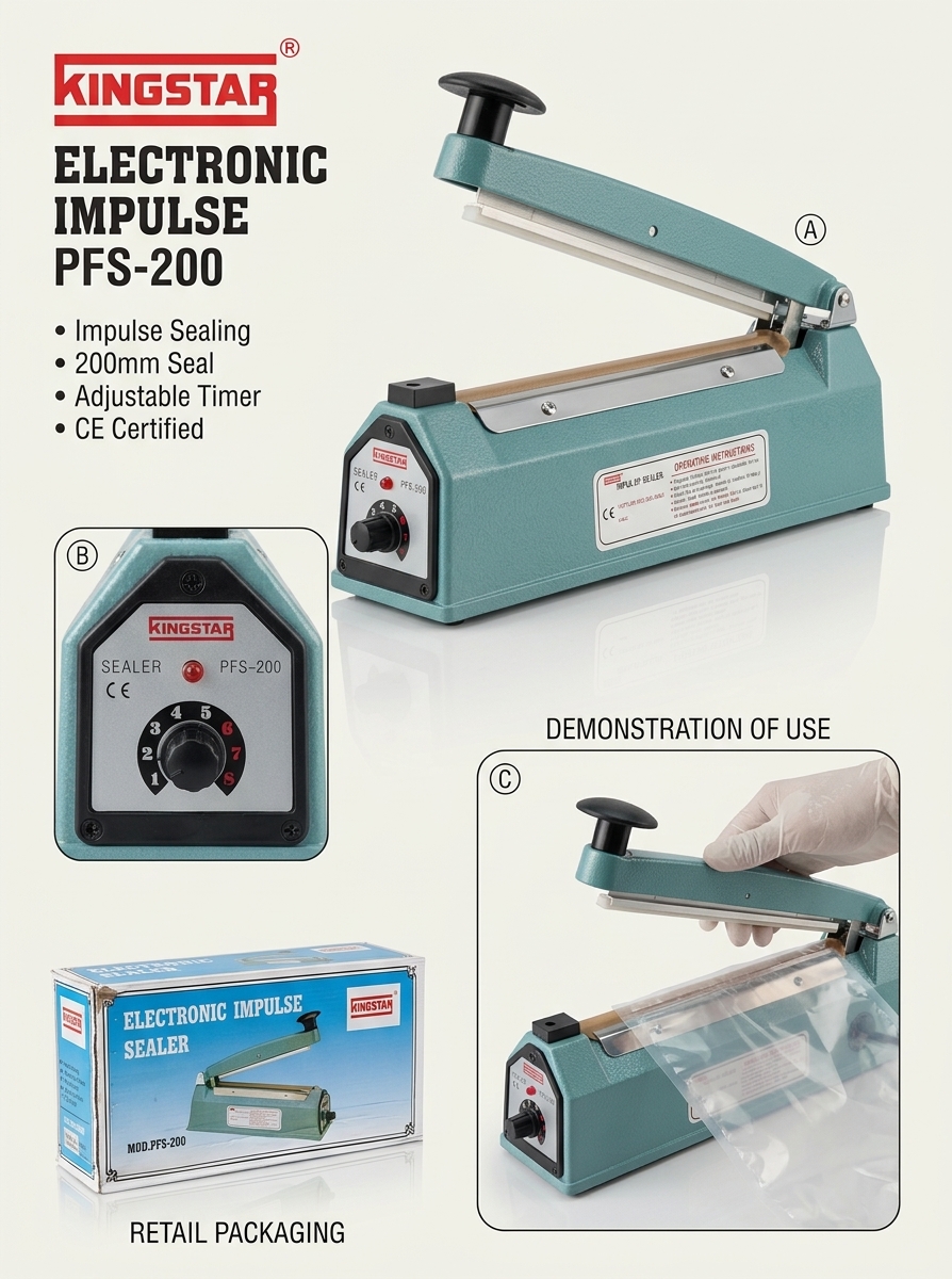 Original KINGSTAR heavy-duty hand impulse sealer machine with aluminum body and copper winding